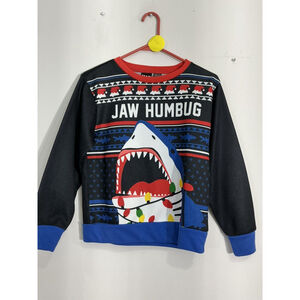 Kids Mad Engine Small PC Long Sleeve Christmas Shark Sweatshirt “jaw Humbug”
